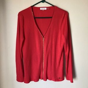 Calvin Klein Pink Full-Zip Sweater, Size Large